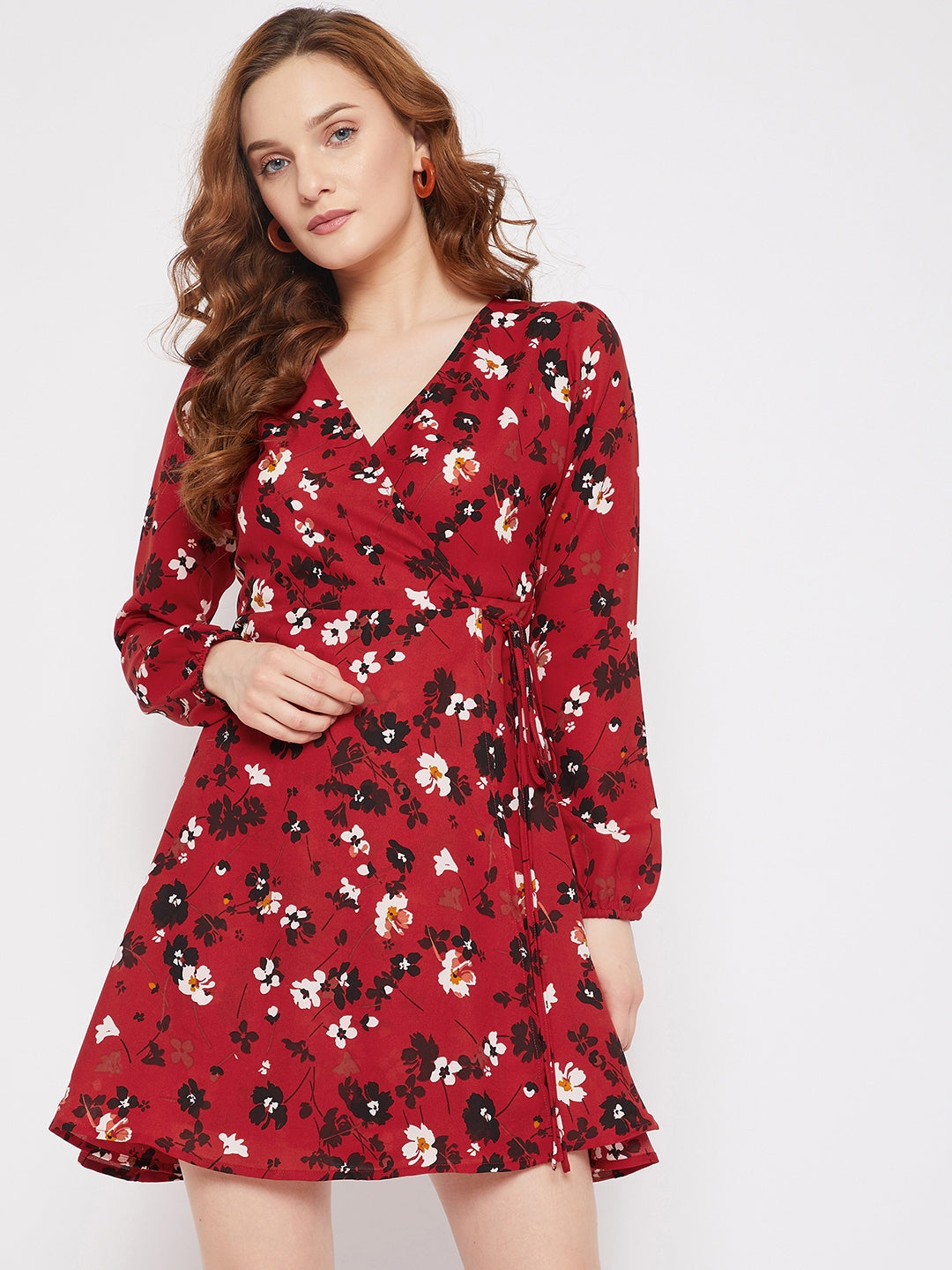 Red Fit and Flare Polka Dot Wrap Dress